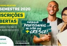 Inscrições abertas até o dia 22 de janeiro, para o Curso Técnico em Agronegócio