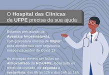 HC-Hospital das Clínicas da UFPE, está precisando de doação de aventais impermeáveis, conhecidos também como capotes (com gramatura mínima de 80g/m²), além de outros itens