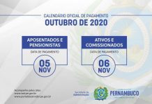 Governo de Pernambuco paga servidores estaduais referente ao mês de outubro, nos dias 05 e 06 de novembro