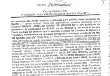 SINPOL-PE repudia a sentença da Corregedoria Geral da SDS, em propor aplicação da pena de demissão dos diretores do Sindicato