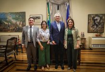 Governadora de Pernambuco, Raquel Lyra, recebe o governador de Goiás, Ronaldo Caiado, no Palácio do Campo das Princesas