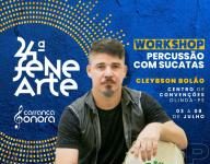 Percussionista Cleybson Bolão ministra oficina na Fenearte, no próximo mês de julho