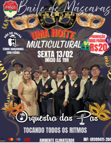 Clube das Pás promete uma noite multicultural nesta sexta-feira (13), com o tradicional Baile de Máscaras