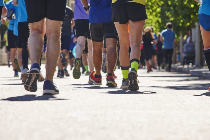Marathon runners on the street. Healthy lifestyle. Athletes